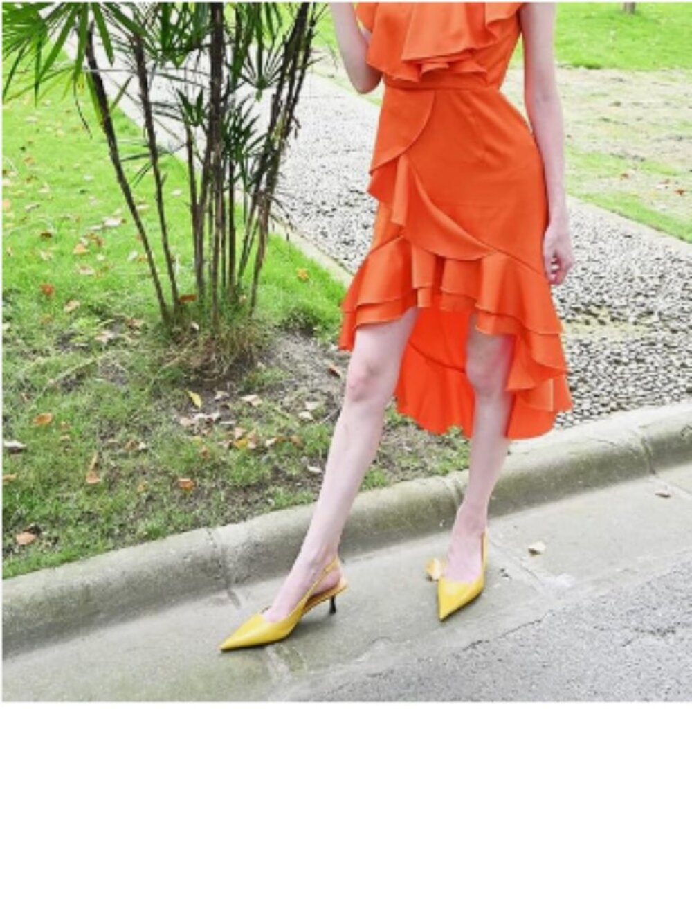 FSJ Yellow Kitten Heel Slingback Sandals Pointy Toe Sexy Pumps Comfortable Shoes